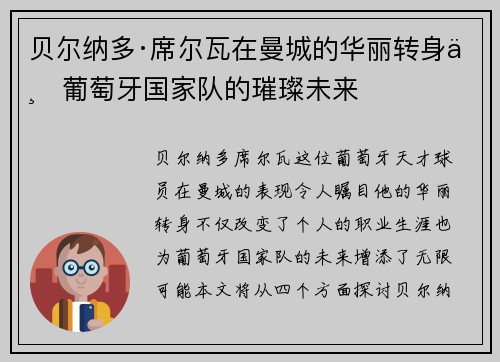 贝尔纳多·席尔瓦在曼城的华丽转身与葡萄牙国家队的璀璨未来